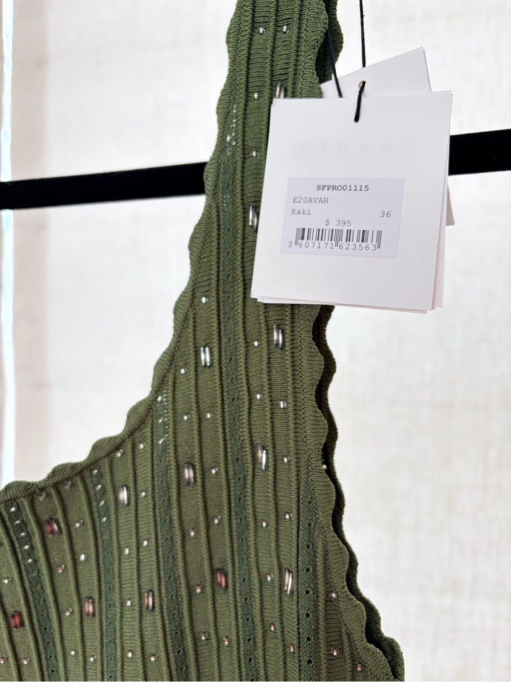NWT! Sandro Kaki Dress, Beaded Olive Green Sleeveless Knit. Size 36 (Org. $395!) - Picture 9 of 9